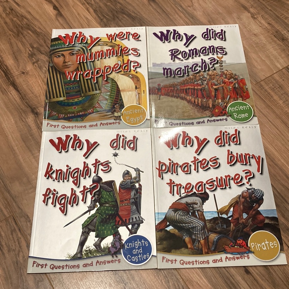Set of four (4) educational children books ~ mummies ~Roman’s~ pirates ~ knights